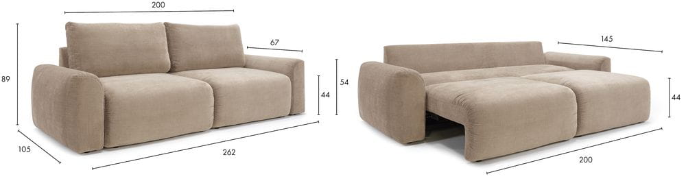 Norum Sofa Bed with chunky arms wymiary