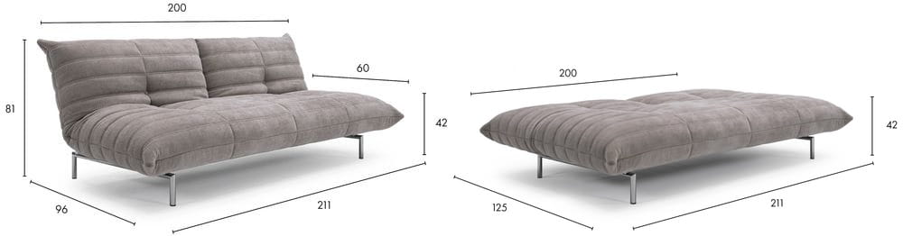 Mikunjo sofa z funkcją spania - wymiary