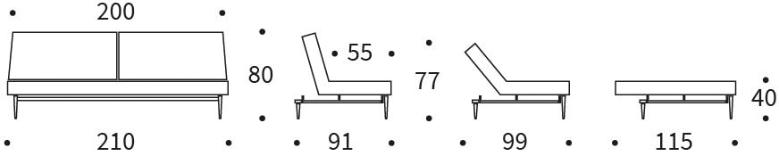 Splitback sofa styletto wymiary