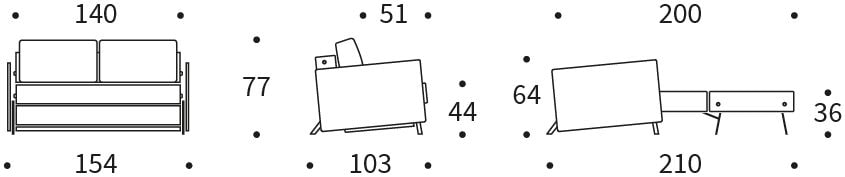 CUBED 140 sofa z funkcją spania z podłokietnikami - wymiary
