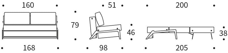 CUBED 160 sofa z funkcją spania - wymiary
