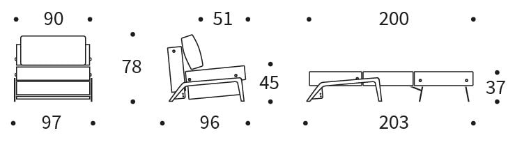 CUBED 90 sofa rozkładana - wymiary