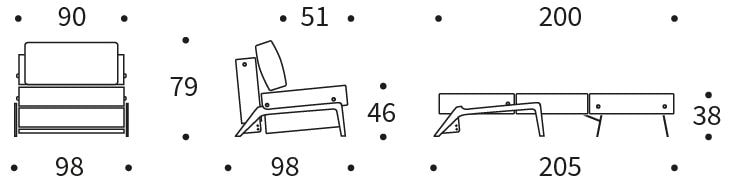 CUBED 90 WOOD sofa rozkładana - wymiary