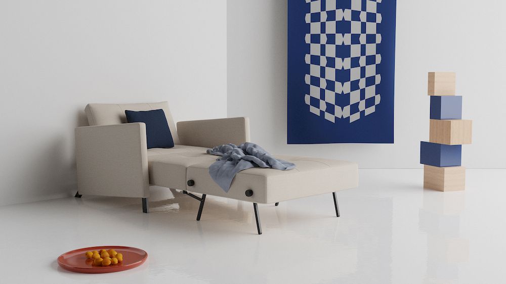 Cubed sofa z podłokietnikami rozkładana.