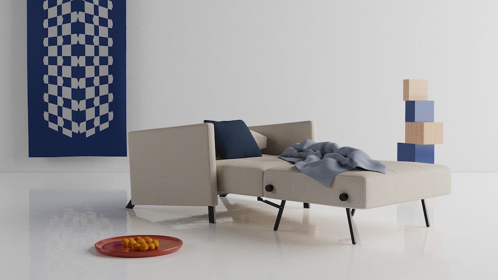 Cubed sofa z podłokietnikami rozkładana.
