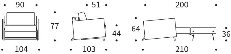 CUBED 90 sofa rozkładana - wymiary