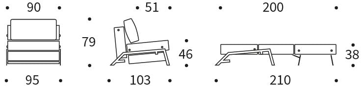 CUBED 90 sofa rozkładana - wymiary