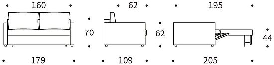 neah 160 sofa bed slim arms icon