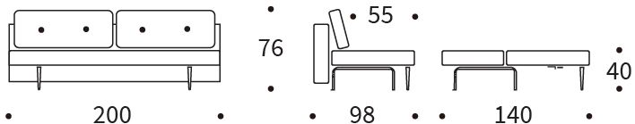 RECAST sofa z funkcją spania - wymiary