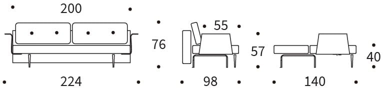 RECAST PLUS sofa rozkładana z podłokietnikami - wymiary
