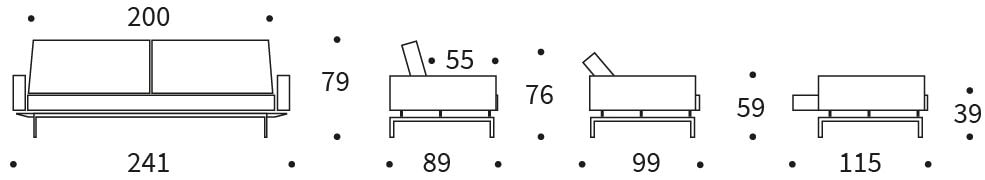 SPLITBACK CHROM sofa z funkcją spania - wymiary