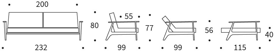 SPLITBACK FREJ sofa z funkcją spania - wymiary